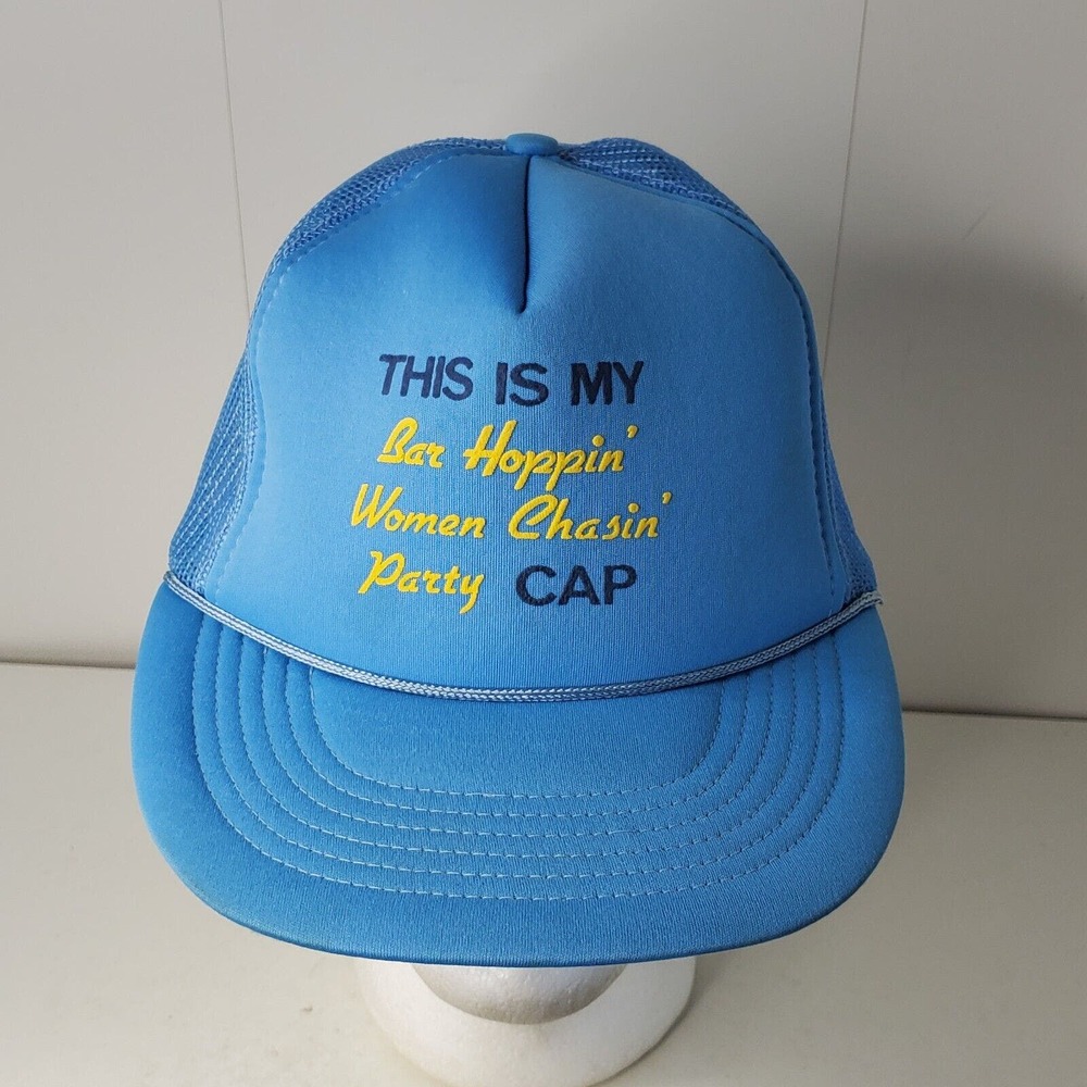 VTG Novelty Bar Hoppin Women Chasin Party Mesh Trucker Hat Snapback Cap Funny